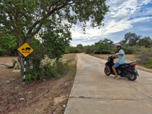 En la scooter por el camino entre el Parque Nacional Kumana y Okanda